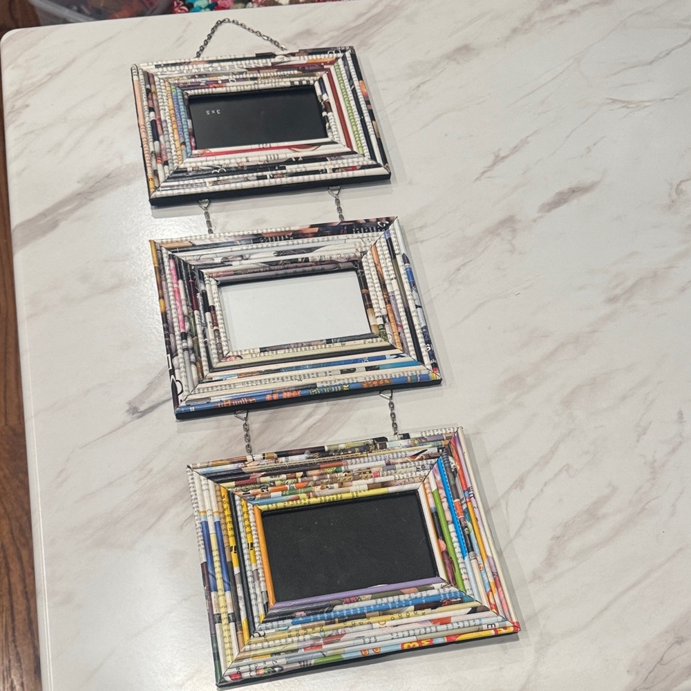 ♻️Colorful Triple Hanging Picture Frames made from recycled magazine pape